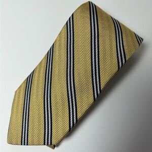 Brooks Brothers Makers Gold Yellow and Blue Herringbone Pure Silk Tie